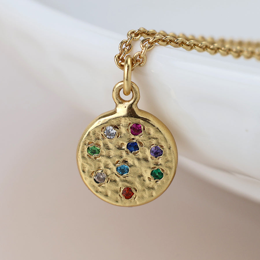 0072 - Luxury Small Gold Plated Rainbow Disc Necklace