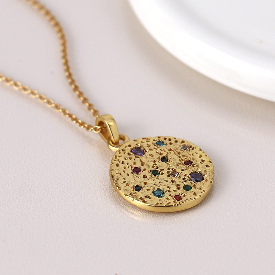 0079 - Luxury Gold Plated Rainbow Disc Necklace