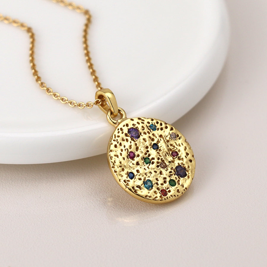 0079 - Luxury Gold Plated Rainbow Disc Necklace