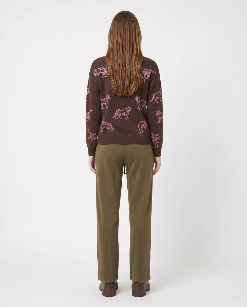Leopard Pullover, Chocolate/Raspberry