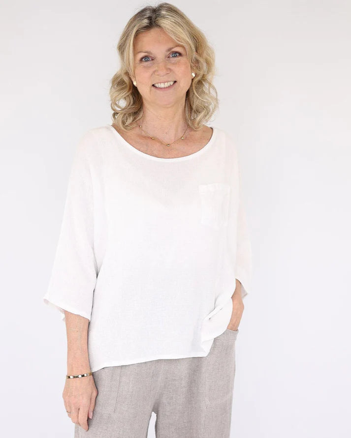 Linen Blend Pocket Top White