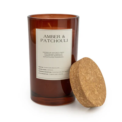 Large Glass Apothecary Candle - Amber & Patchouli