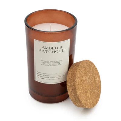 Large Glass Apothecary Candle - Amber & Patchouli