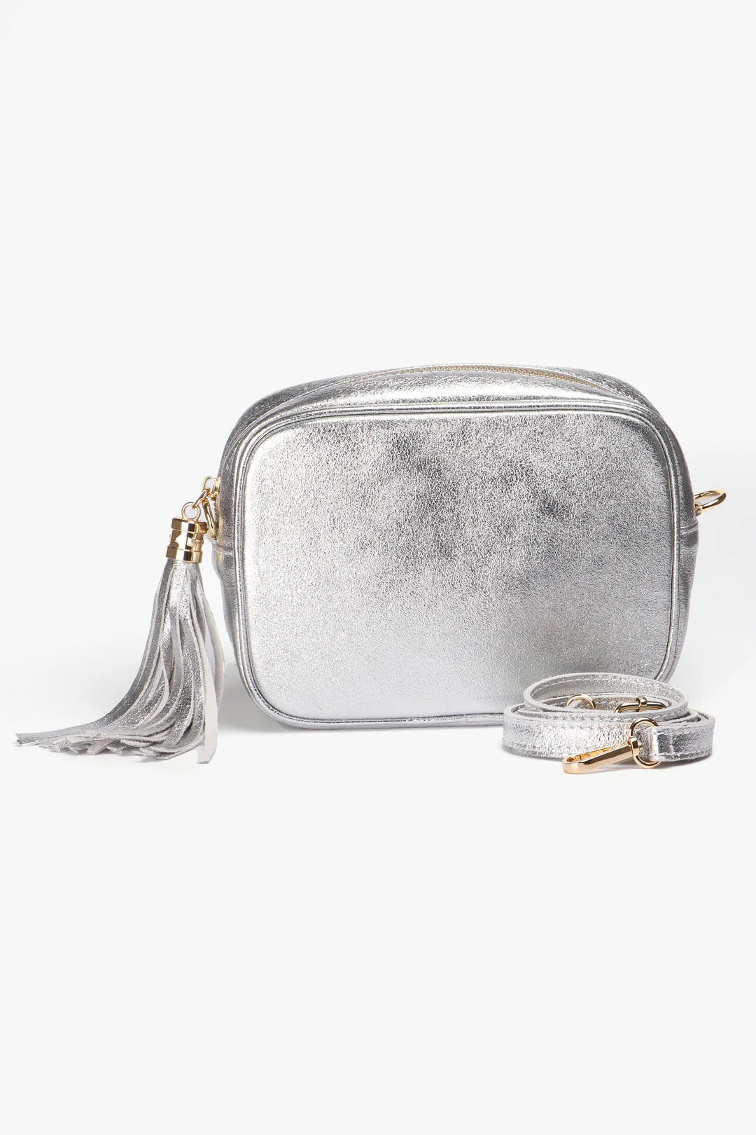 Beau Italian Leather Crossbody Bag - Metallic Silver