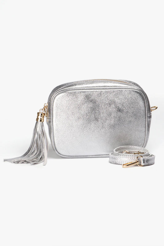 Beau Italian Leather Crossbody Bag - Metallic Silver