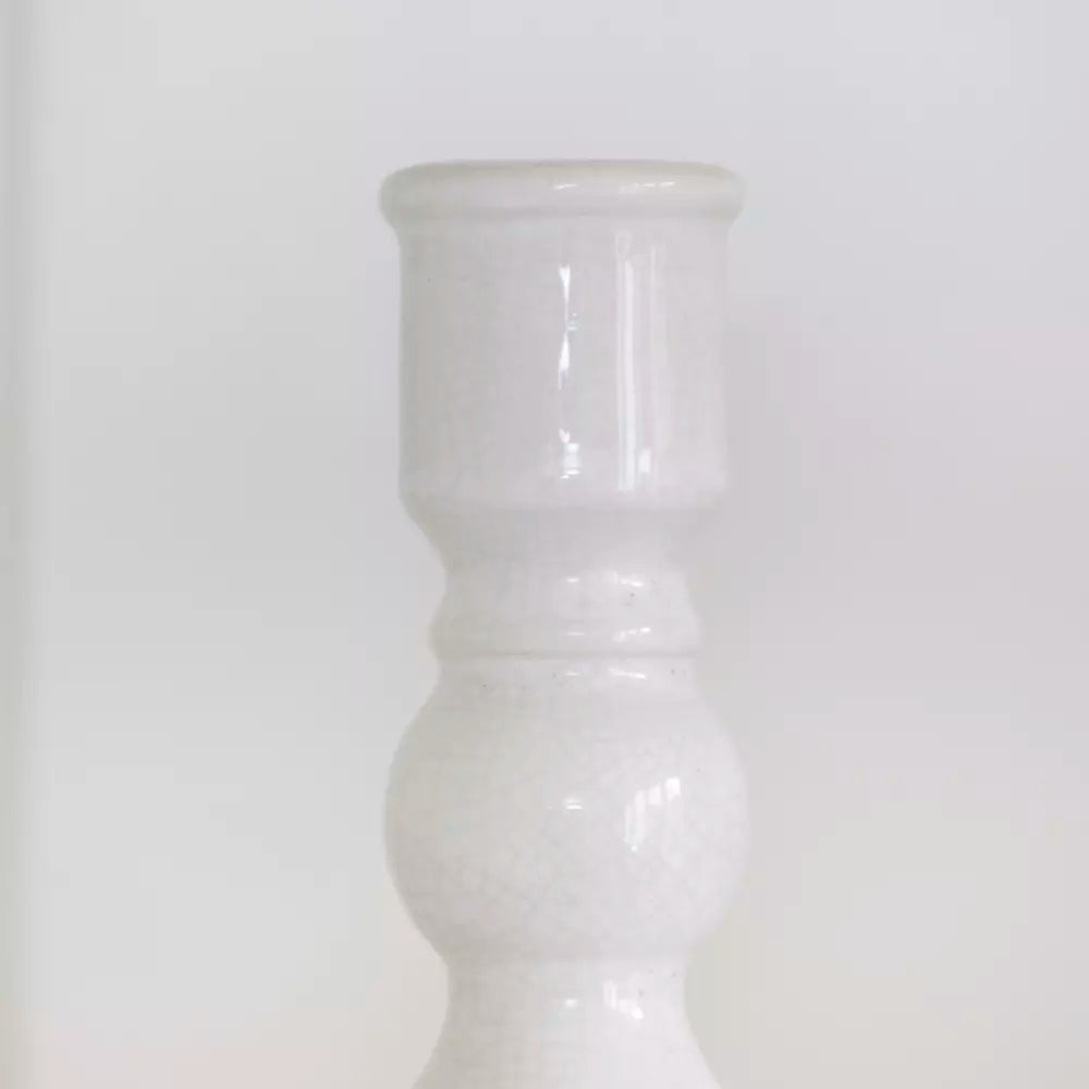 Romano Candle Holder - White Crackle Small