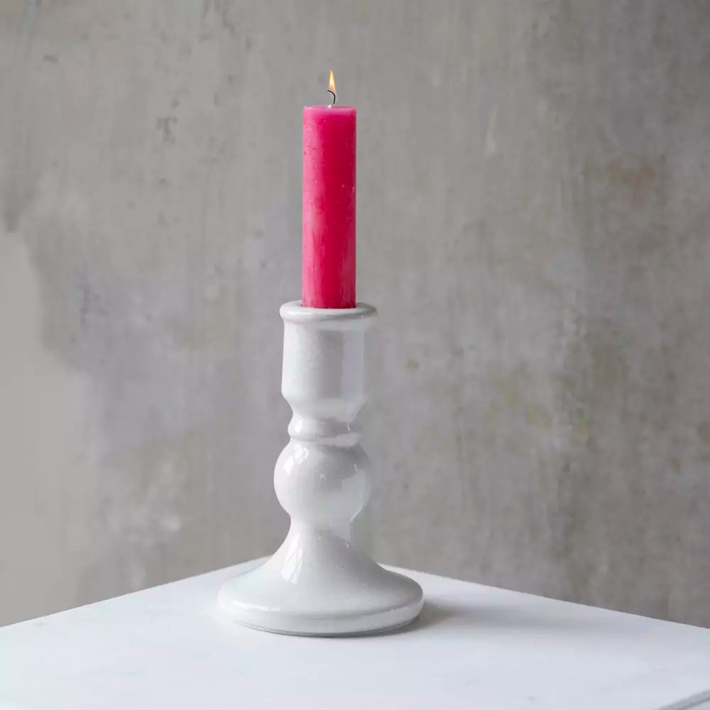 Romano Candle Holder - White Crackle Small