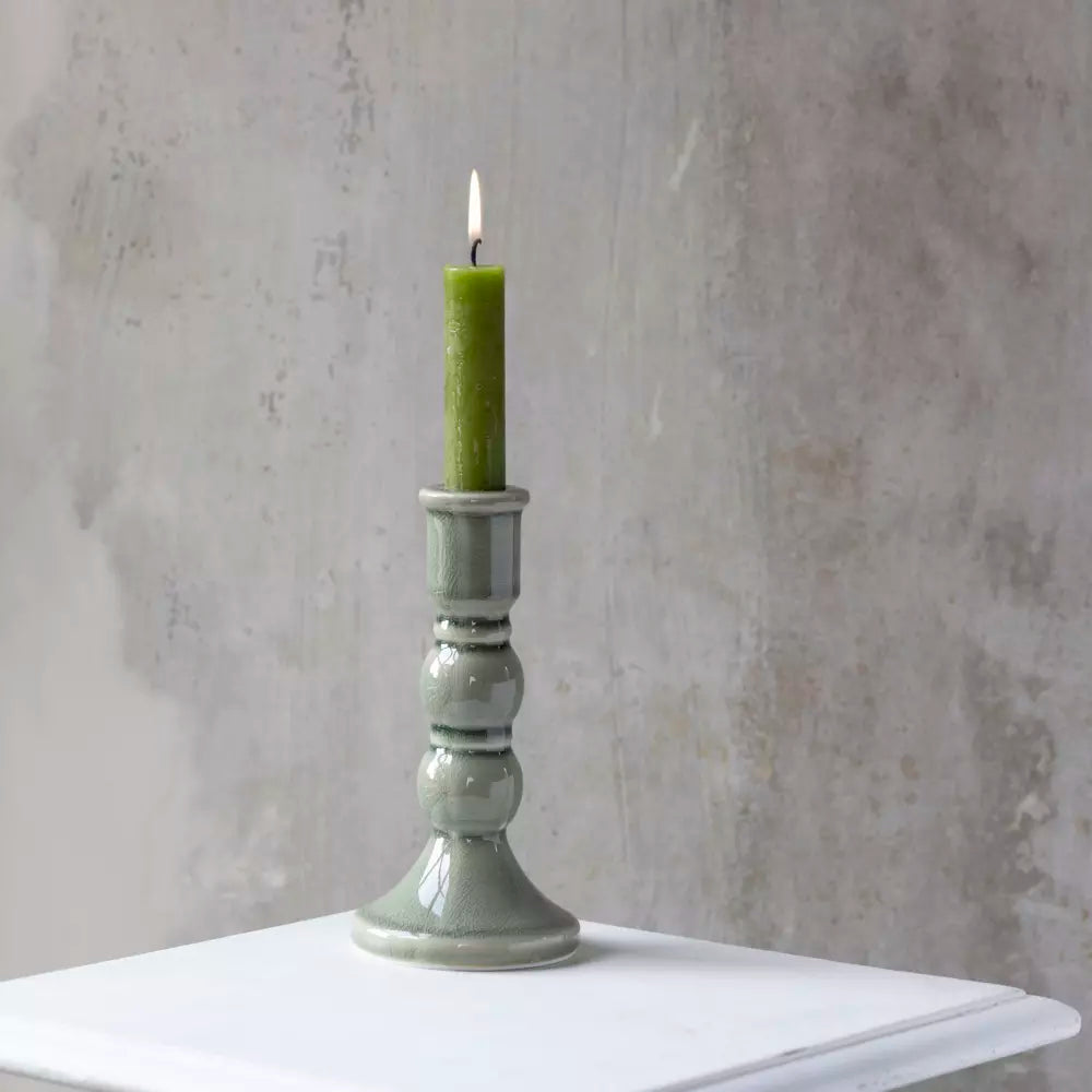 Romano Candle Holder - Green Crackle Large
