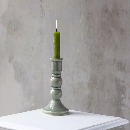 Romano Candle Holder - Green Crackle Large