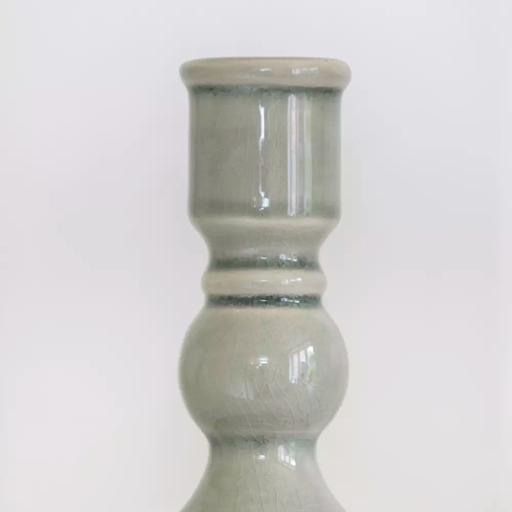 Romano Candle Holder - Green Crackle Small