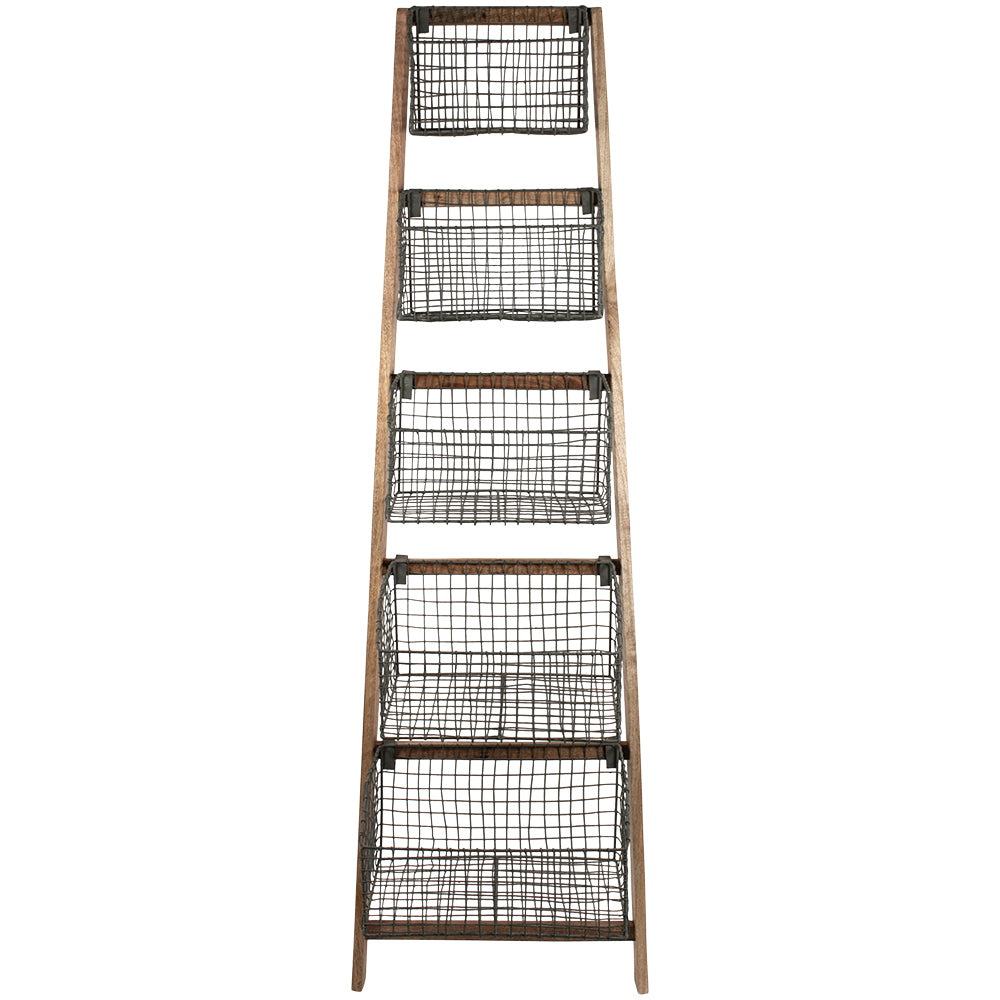 Display Ladder with Wire Basket