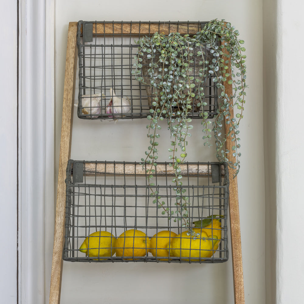 Display Ladder with Wire Basket