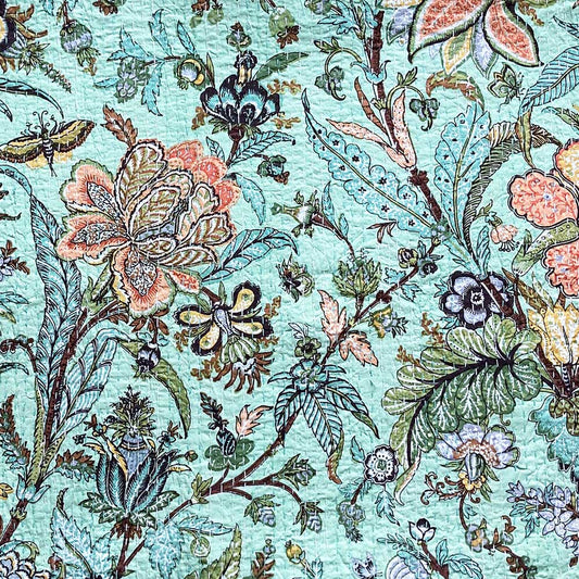 Mint Exotic Flowers Kantha Quilt