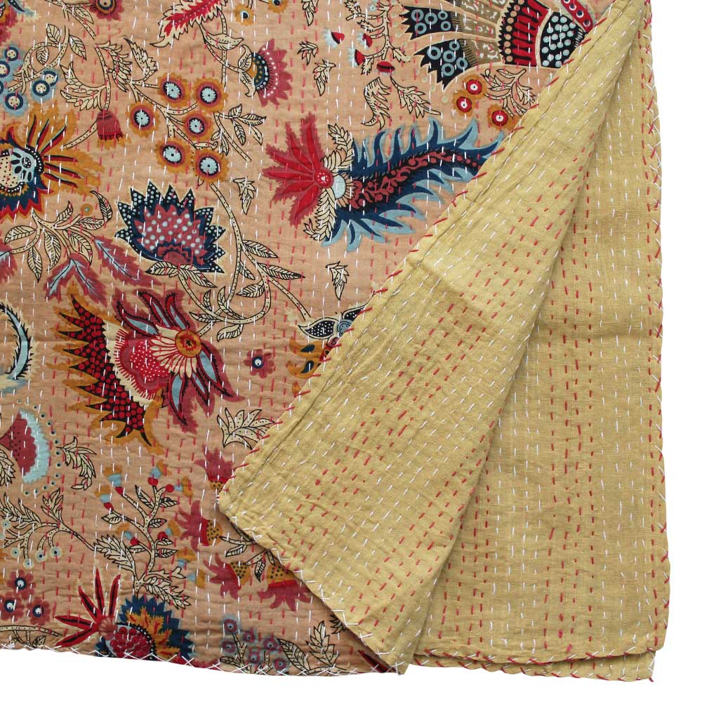 Desert Sand Floral Kantha Quilt