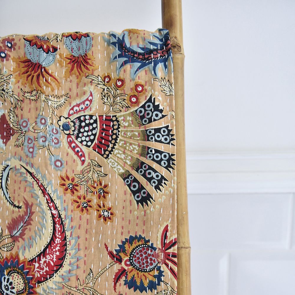Desert Sand Floral Kantha Quilt