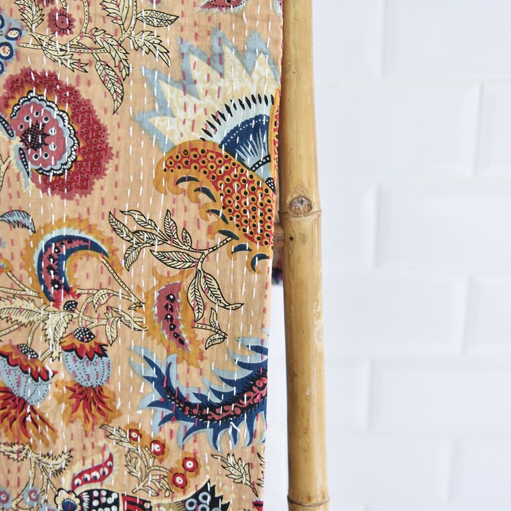 Desert Sand Floral Kantha Quilt