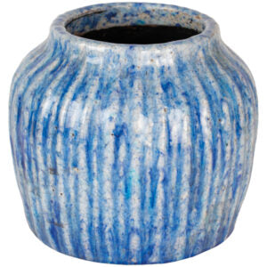 Cornflower Blue Ribbed Planter
