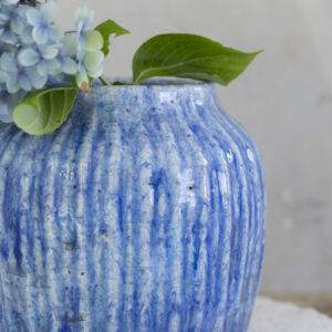 Cornflower Blue Ribbed Planter