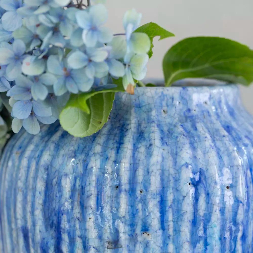 Cornflower Blue Ribbed Planter