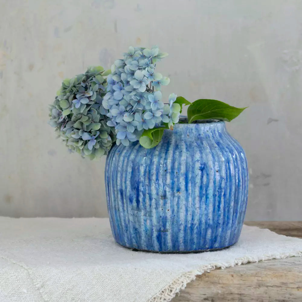 Cornflower Blue Ribbed Planter