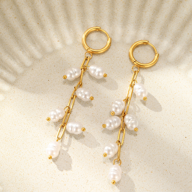 Link & Pearl Drop Earrings
