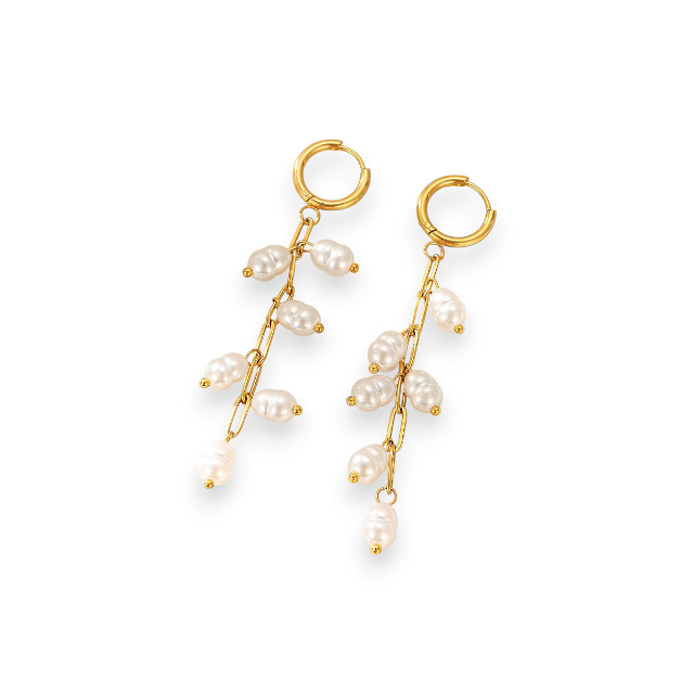 Link & Pearl Drop Earrings