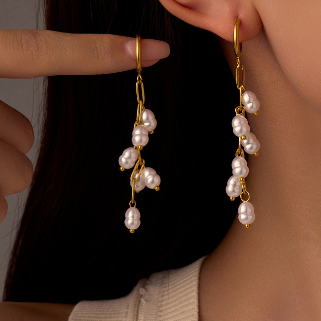 Link & Pearl Drop Earrings