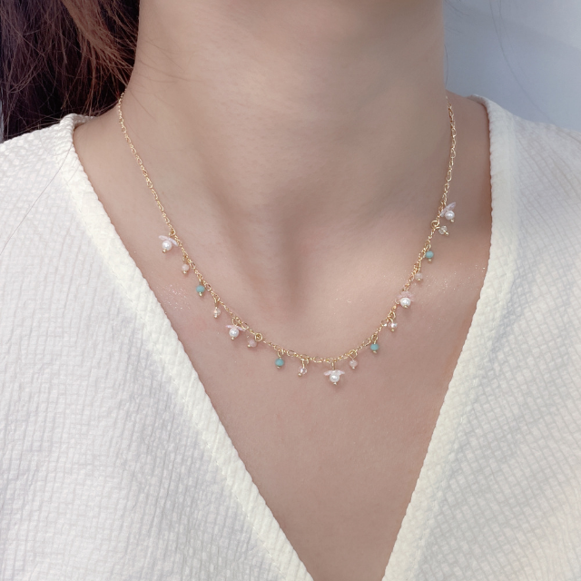 Multi Pearl, Clear & Blue Bead Necklace