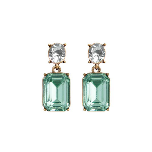 Soft Green & Diamond Drop Earrings