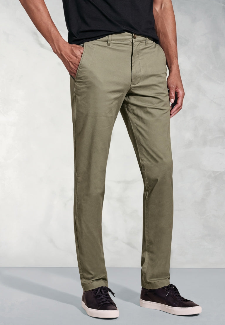 Leo - Olive, Tailored Fit, Stretch Cotton Chino