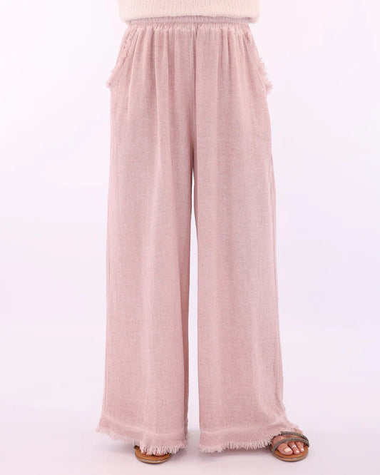 Linen Blend Wide Leg Pant Pale Pink