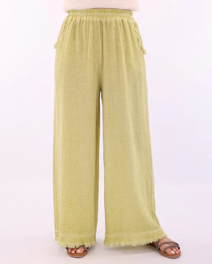 Linen Blend Wide Leg Pant Pistachio