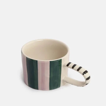 Pink & Dark Green Stripe Ceramic Mug