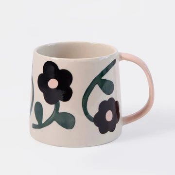 Charcoal & Pink Flowers Large Ceramic Mug