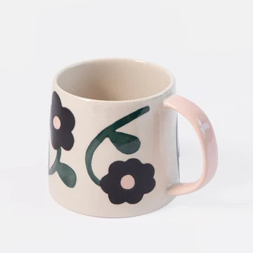 Charcoal & Pink Flowers Large Ceramic Mug