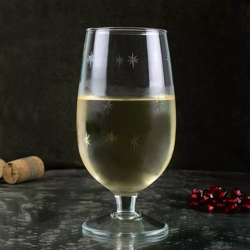 Long Wine Glass with Etched Stars