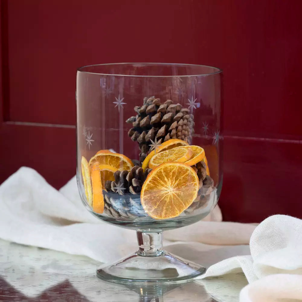 Glass Candleholder with Etched Stars