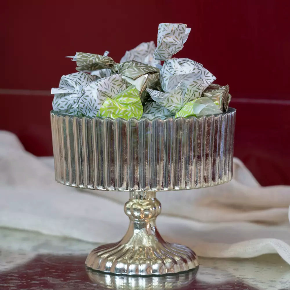 Antiqued Silver Ribbed Bowl on Stand
