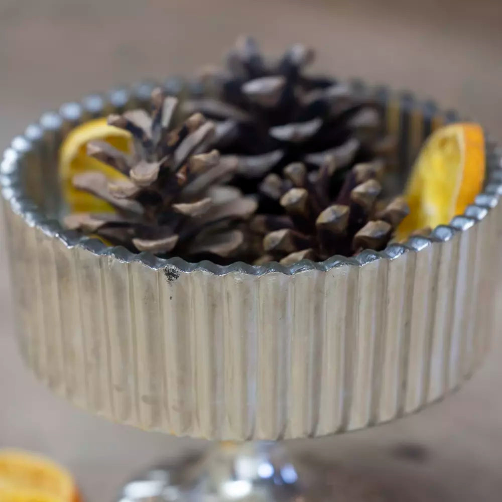 Antiqued Silver Ribbed Bowl on Stand