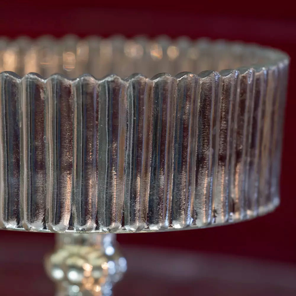 Antiqued Silver Ribbed Bowl on Stand
