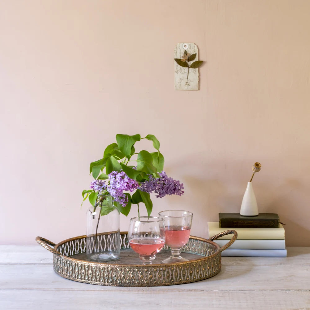 Round Maroc Antiqued Gold Tray