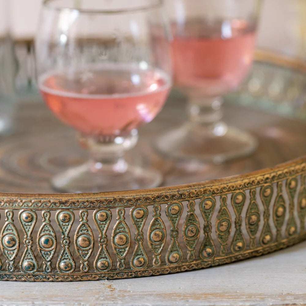 Round Maroc Antiqued Gold Tray