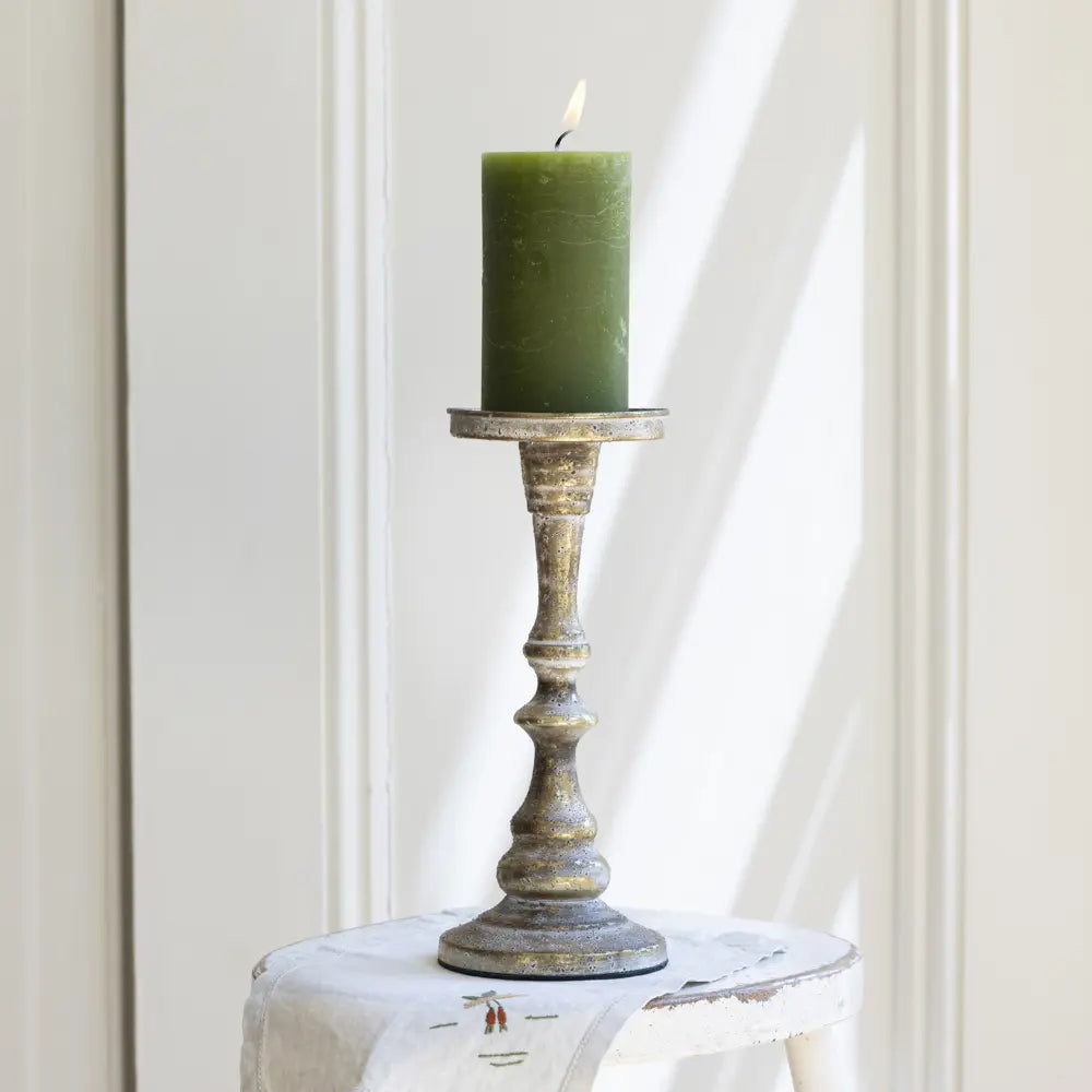 Large Pillar Candle Holder, Gold/White