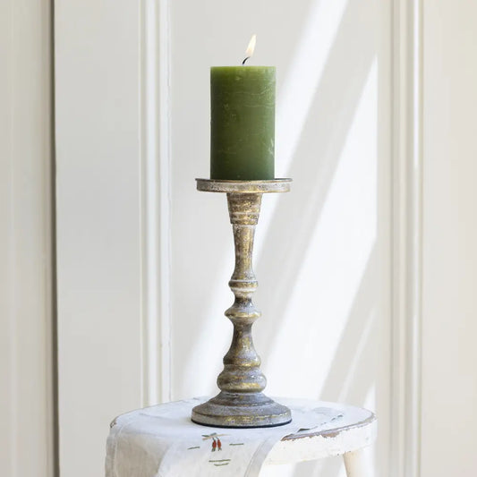 Large Pillar Candle Holder, Gold/White