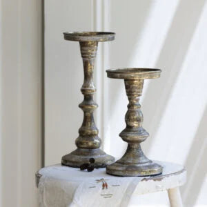 Small Pillar Candle Holder, Gold/White