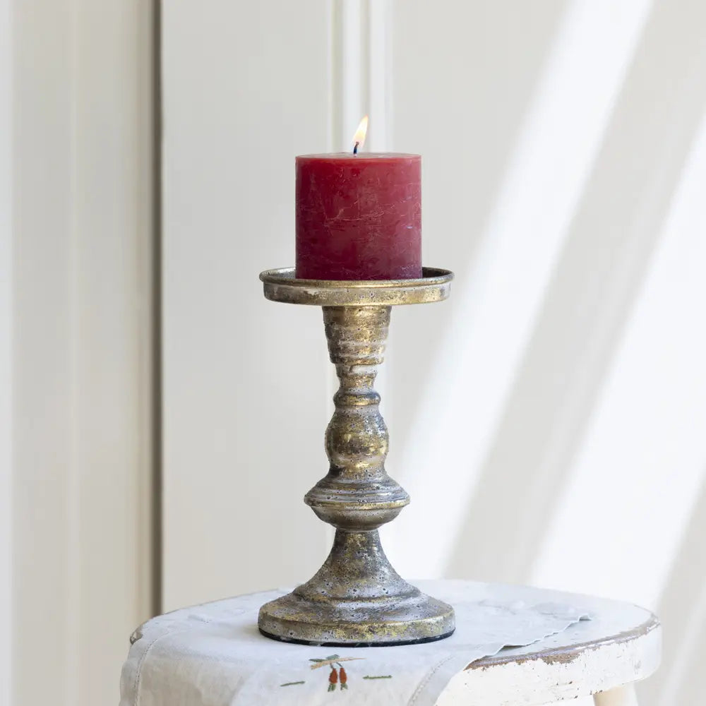 Small Pillar Candle Holder, Gold/White