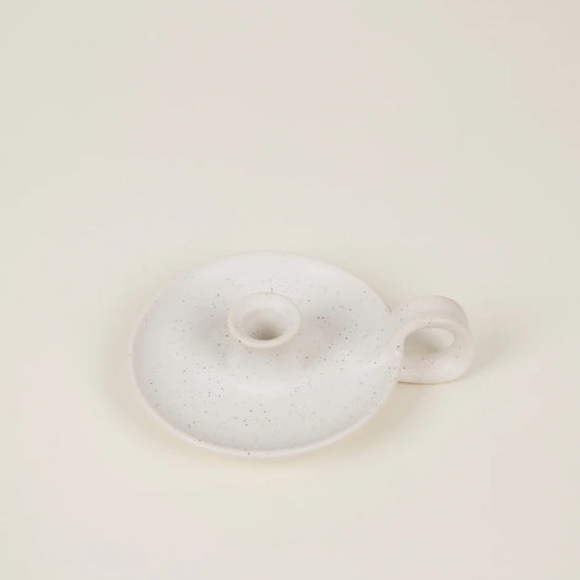 White Speckle, 1/2" Candle Holder with Handle
