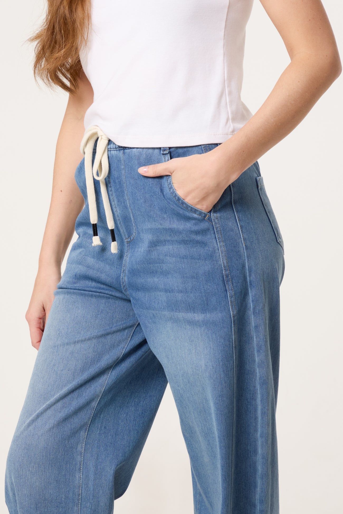 Lightweight Elastic Waist Jeans