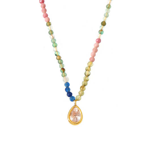 Natural Bead & Teardrop Necklace