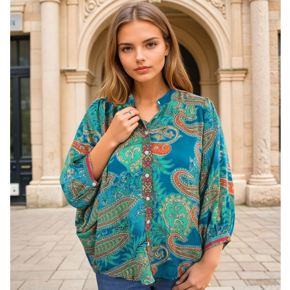 Andaria, Turquoise Paisley Blouse